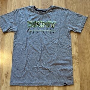 DKNY Heather Gray Boys Tee with Neon Accents XL